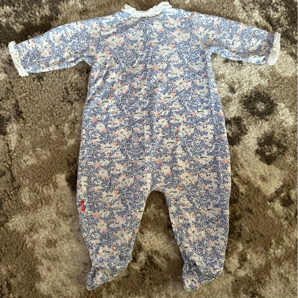 Magnetic Me Blue and Pink bunny Floral Ruffle Footie